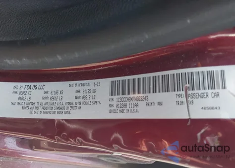 2015 Chrysler 200 Limited z USA, uszkodzony, nr VIN 1C3CCCABXFN663243